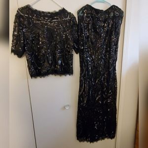 Fashion Nova Two Piece Black Sequin Formal Gown